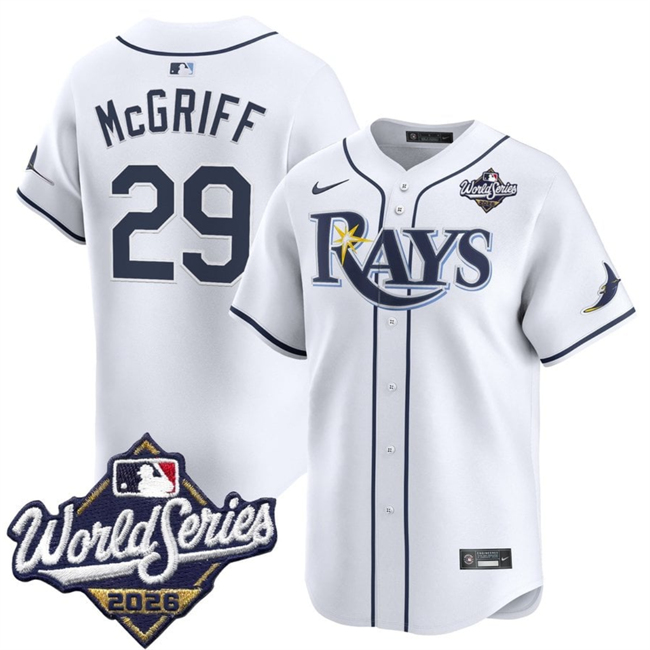 Men's White Tampa Bay Rays #29 Jacob Melton 2026 World Series Home Limited Stitched Baseball Jersey